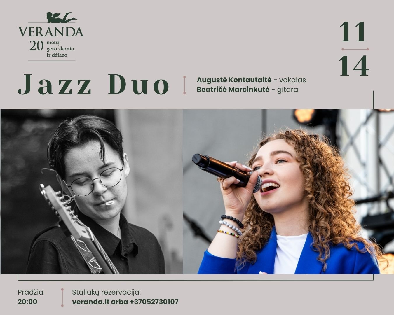 JAZZ DUO • Augustė Kontautaitė – vokalas, Beatričė Marcinkutė – gitara