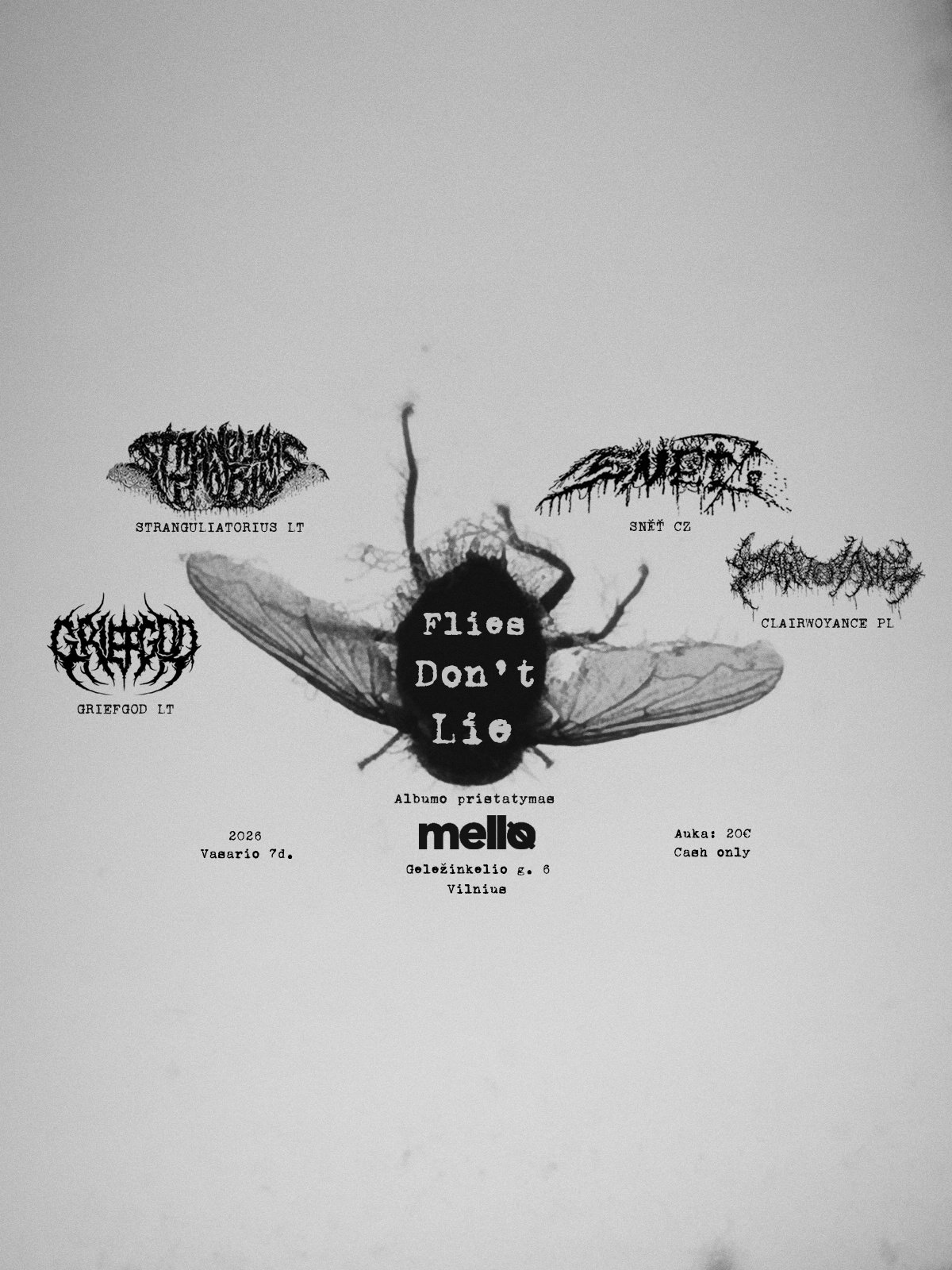 STRANGULIATORIUS albumo pristatymas VNO su SNĚŤ (cz), CLAIRVOYANCE (pl), GRIEFGOD (lt)